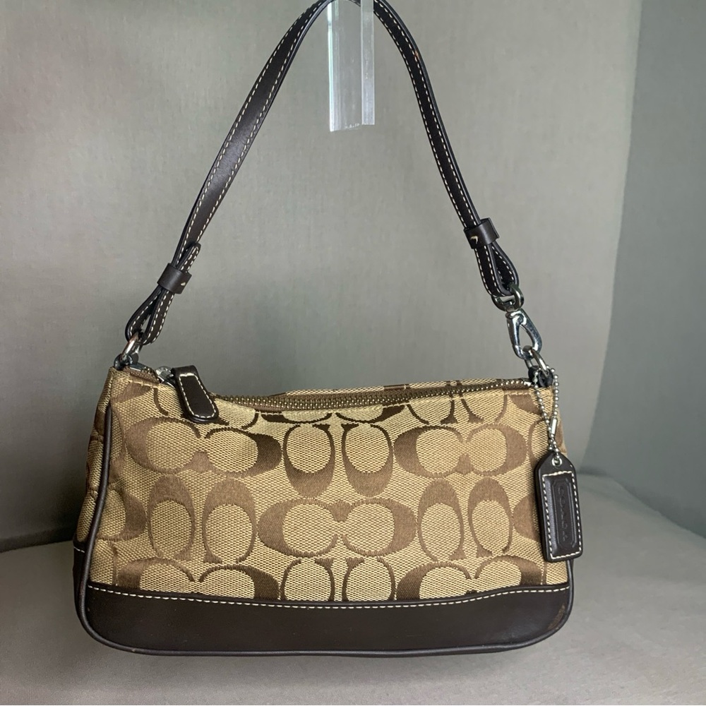 Vintage Y2K Coach Demi Signature Purse/Pouch Khaki Tan Chocolate Leather # 6094